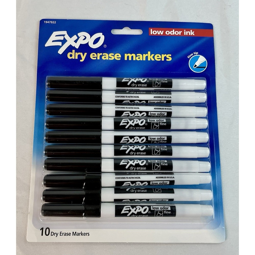 NEW‎ EXPO Low-Odor Dry-Erase Marker, Fine Point, Black, 10/Pack SEALED